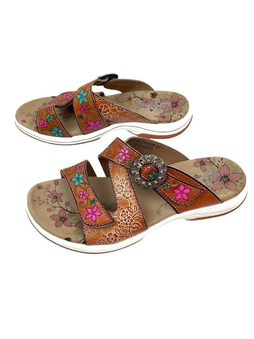 New L’ Artiste by Spring Step Kittymits Floral Leather Sandals Womens 41 Multico